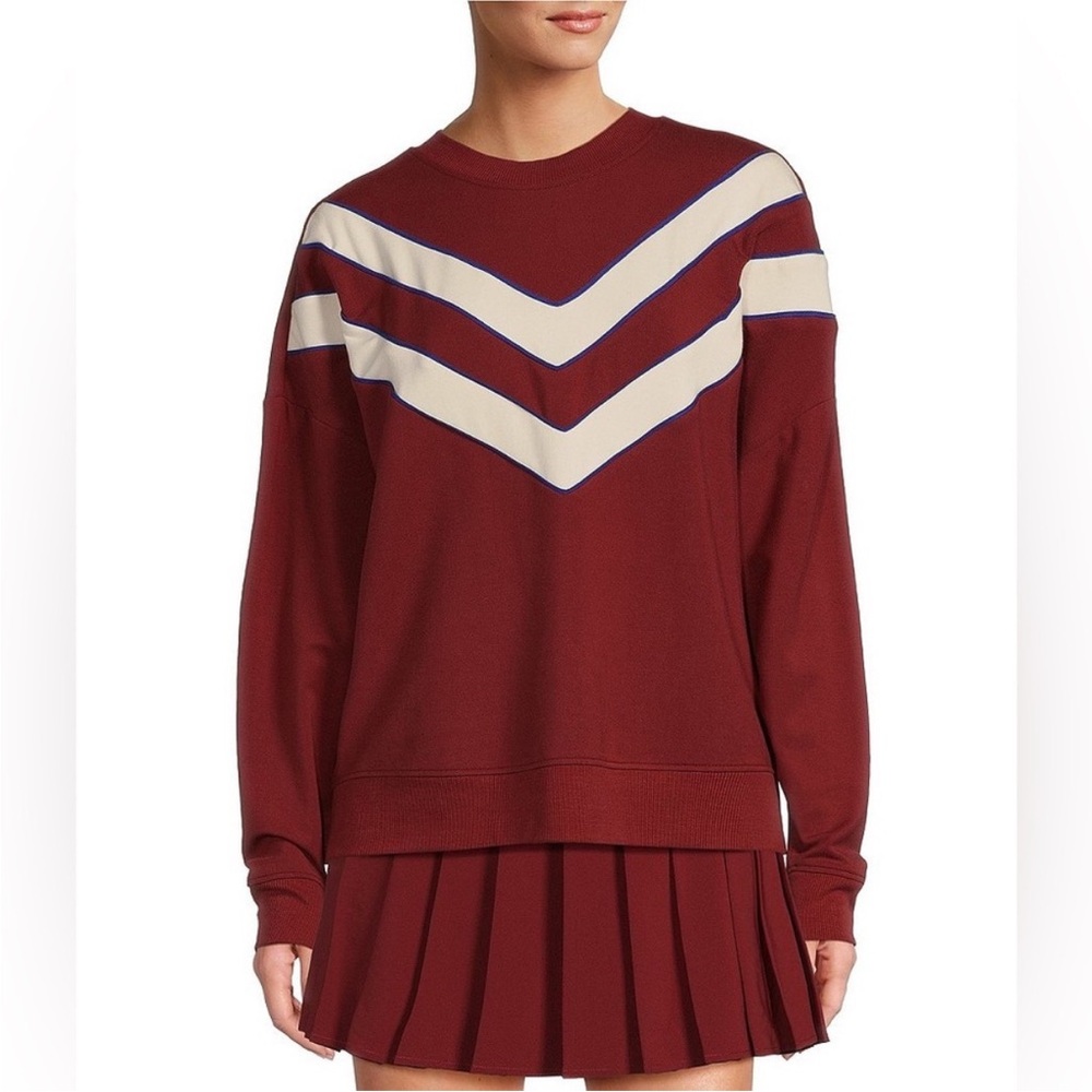 Antonio Melani Active Stripe Maroon Crew Neck Long Sleeve Sweatshirt XL NWT